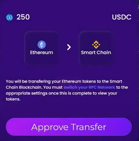 approve usdc from ethereum to bsc