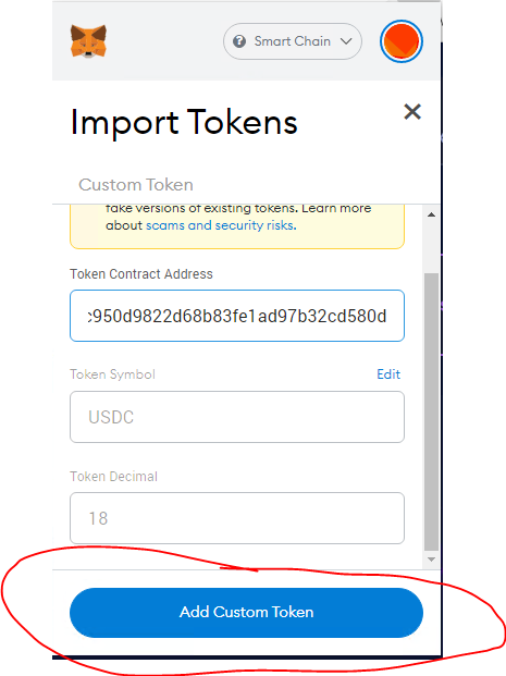 import USDC on BSC in MetaMask