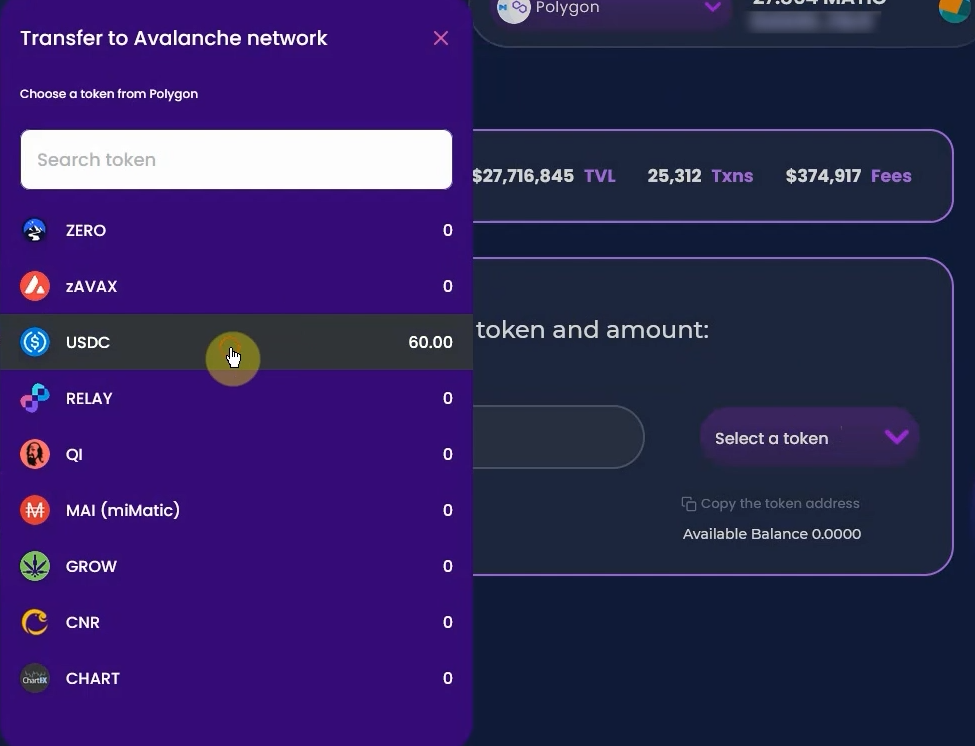 multi chain token select